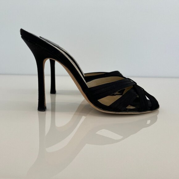JIMMY CHOO BLACK SILK SATIN SLIDE SANDALS SIZE IT 38 / US 8 - Picture 3 of 16